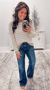 Staccato Striped Ivory/Beige Crewneck