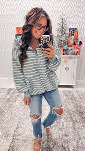 Sage/Cream Striped Super Comfy Hoodie