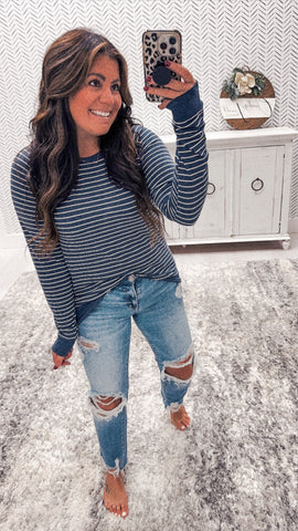 Staccato Navy Striped Super Soft Top