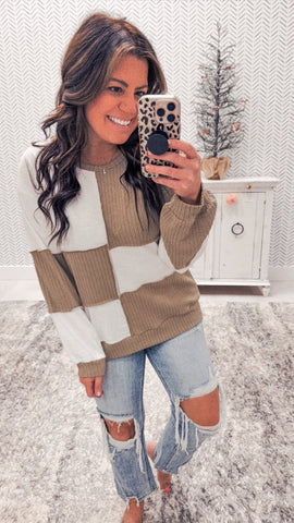 Mocha/White Block Long Sleeve Top