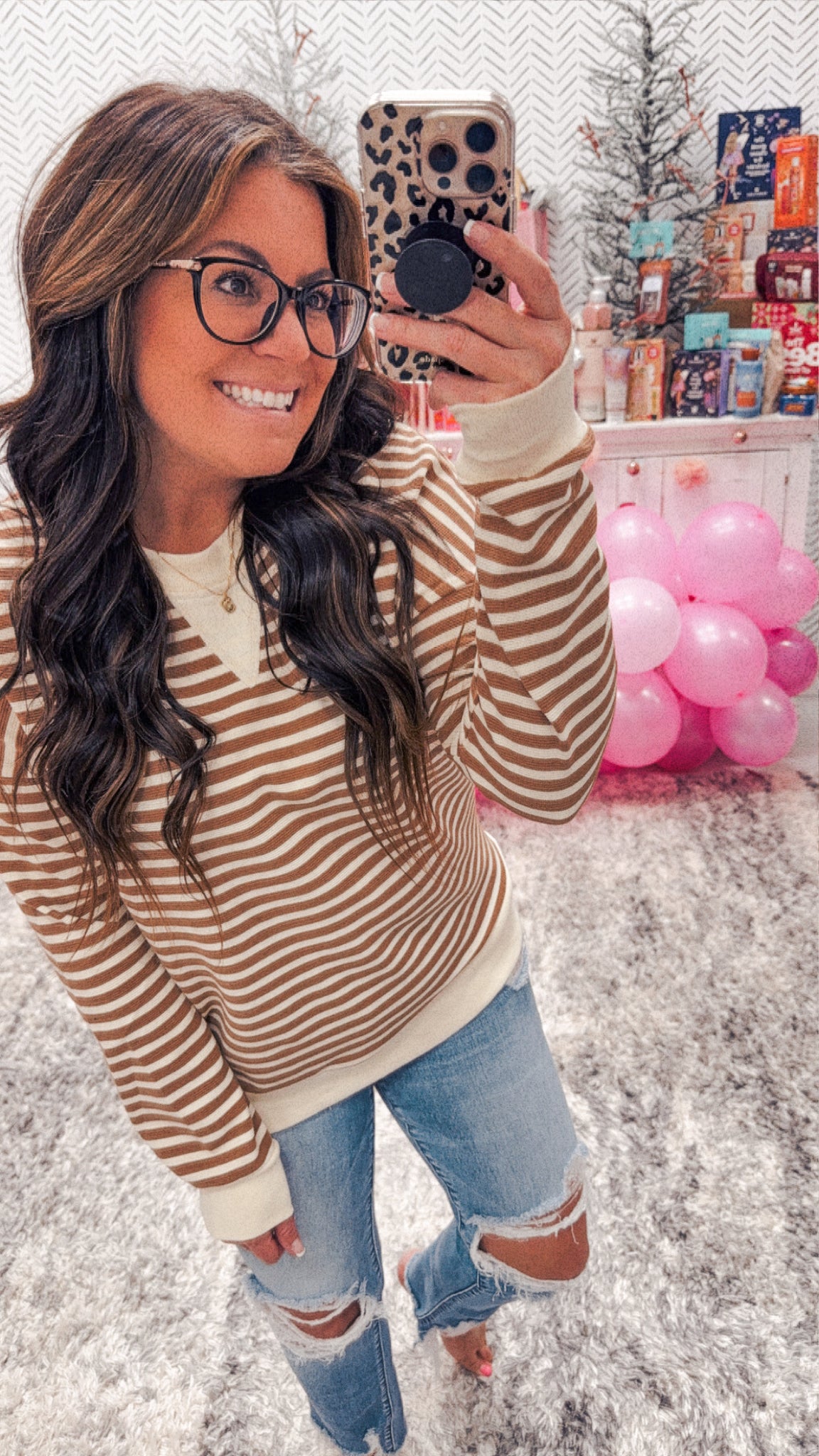 Staccato Mocha/Cream Striped Crewneck