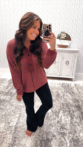 Wine Front Button Pullover