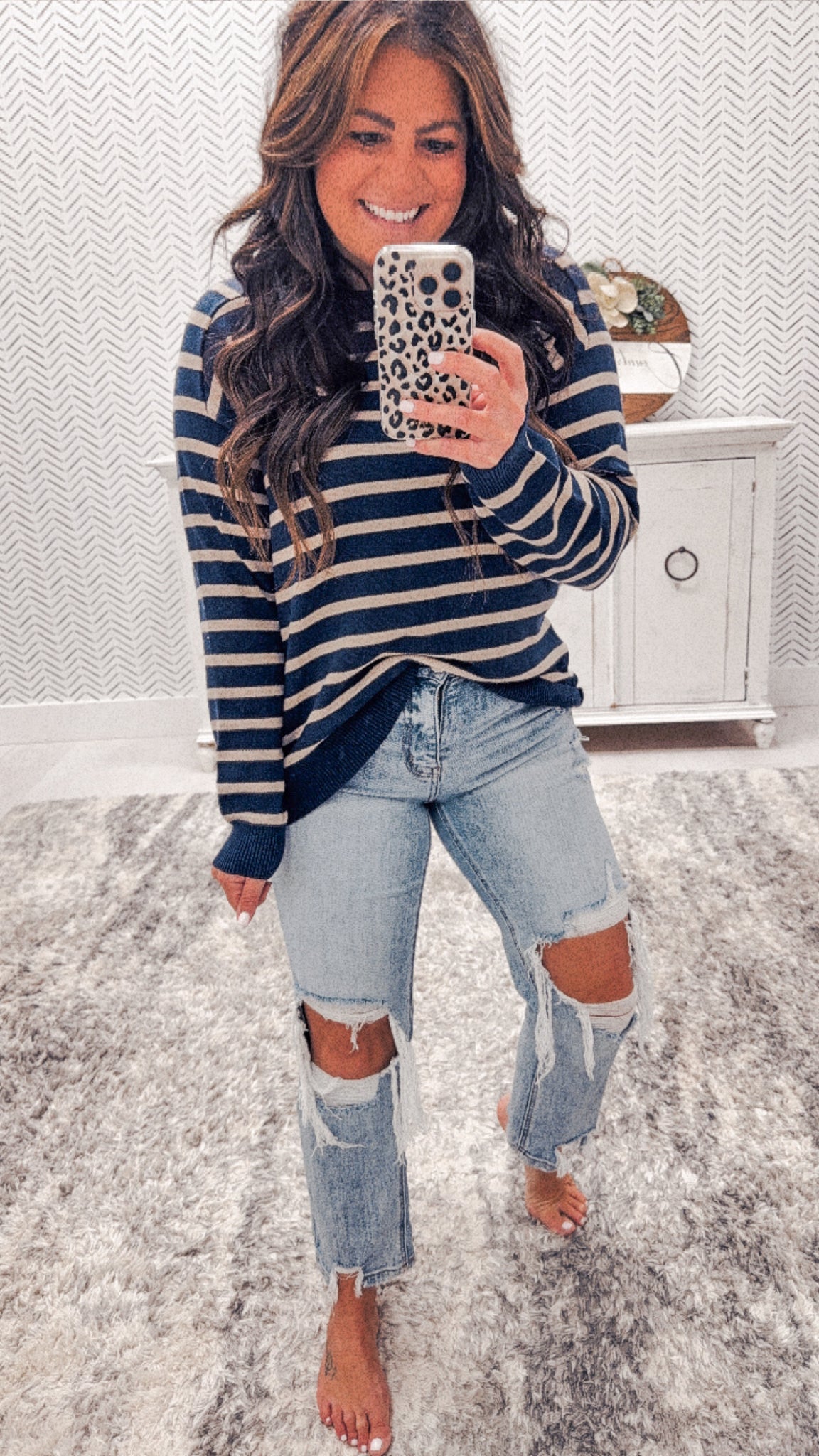 Staccato Navy Oatmeal Striped Sweater