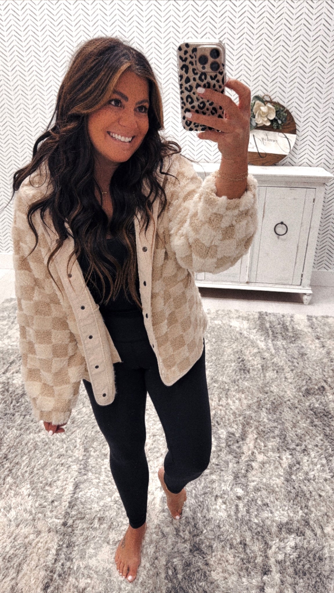 Fall Feels Cream/Taupe Checkered Sherpa Jacket