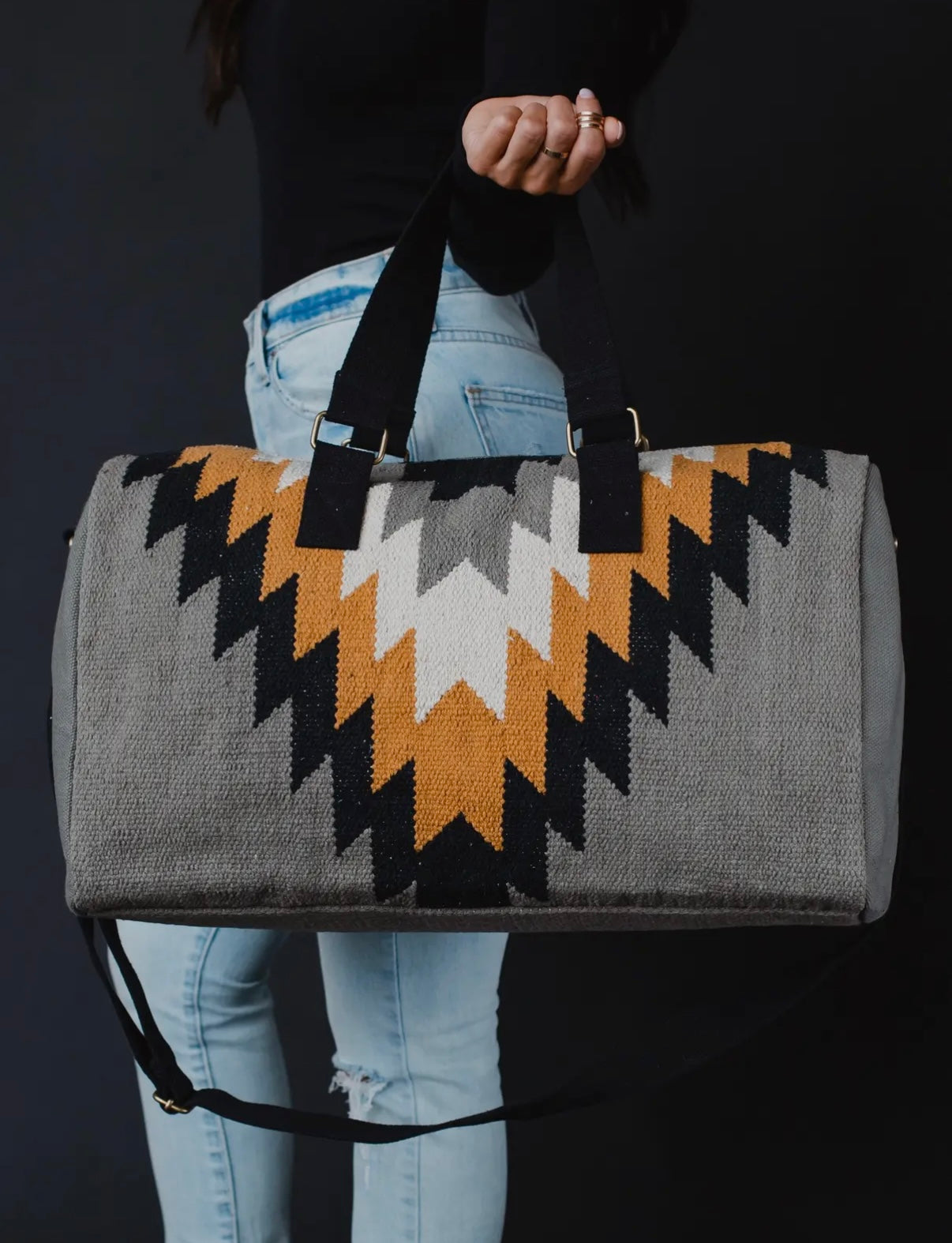 Gray, Black, Mustard & Cream Aztec Weekender Duffel