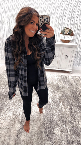 Black/Gray Plaid Super Soft Dreamy Button Up Jacket