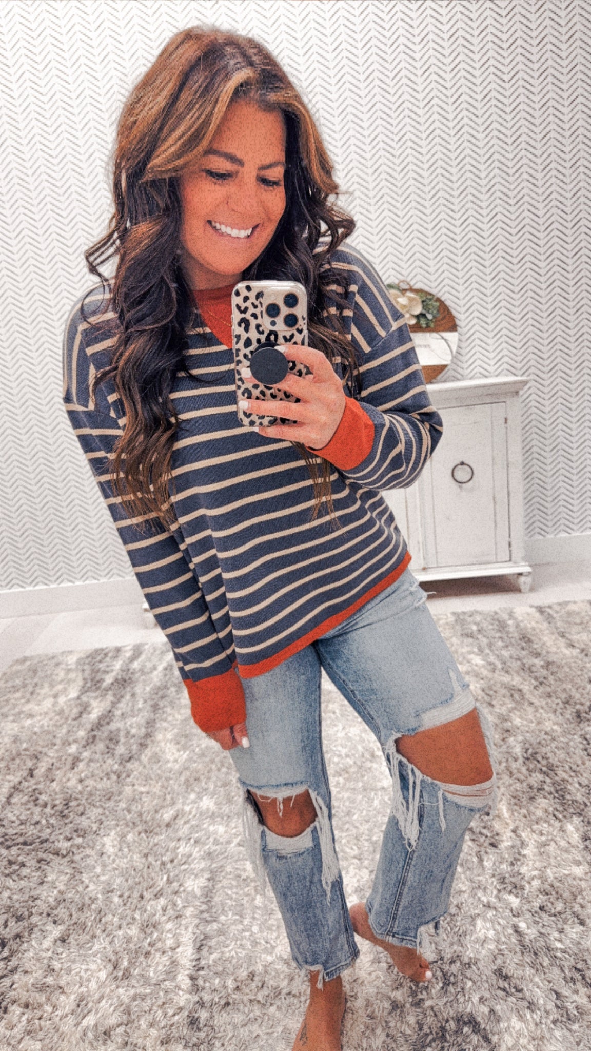 Staccato Midnight Navy/Spice Striped Crewneck Sweater