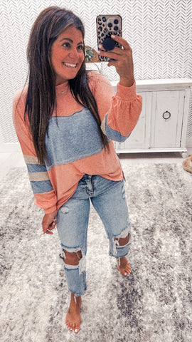 Denim Blue/Peach Color Block Top