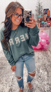 Holiday Green MERRY Sequin Glitter Crewneck