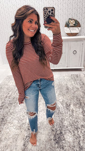 Staccato Rust/Ivory Striped Super Soft Long Sleeve Top