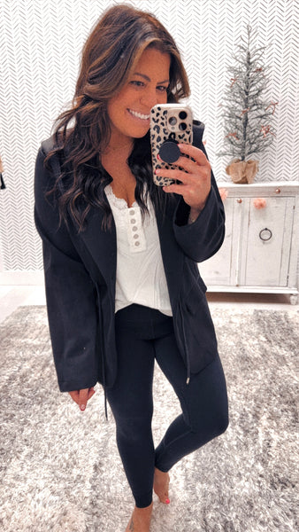 Hem & Thread Black Hooded Blazer Jacket