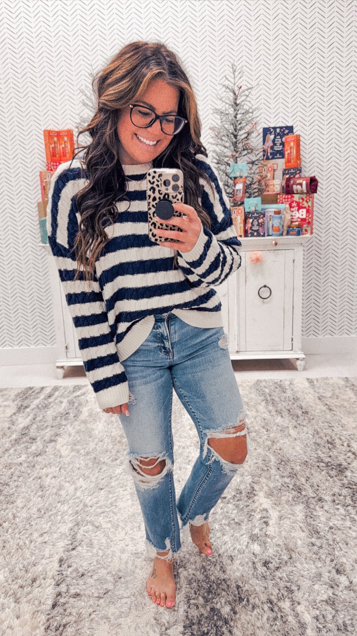 Navy Striped Crewneck Comfy Sweater