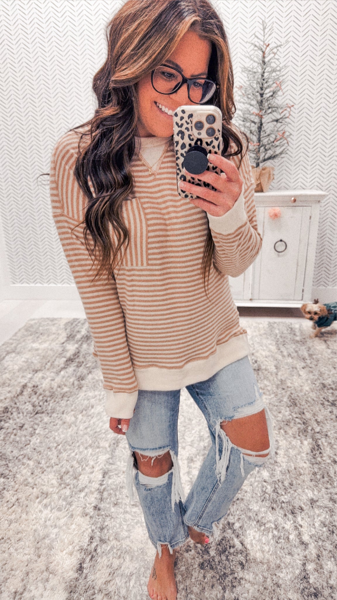 Taupe Striped Super Soft Long Sleeve Top