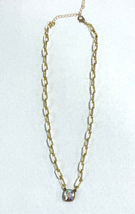 Pink Panache Gold/White Chain Link Pendant Necklace