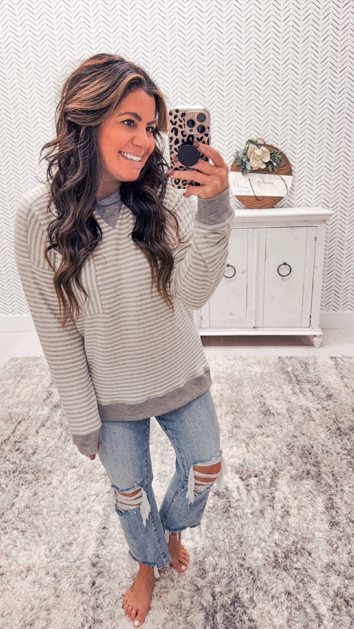 Heather Gray Striped Super Soft Long Sleeve Top