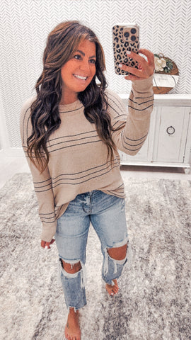 Staccato Oatmeal Crewneck Striped Sweater