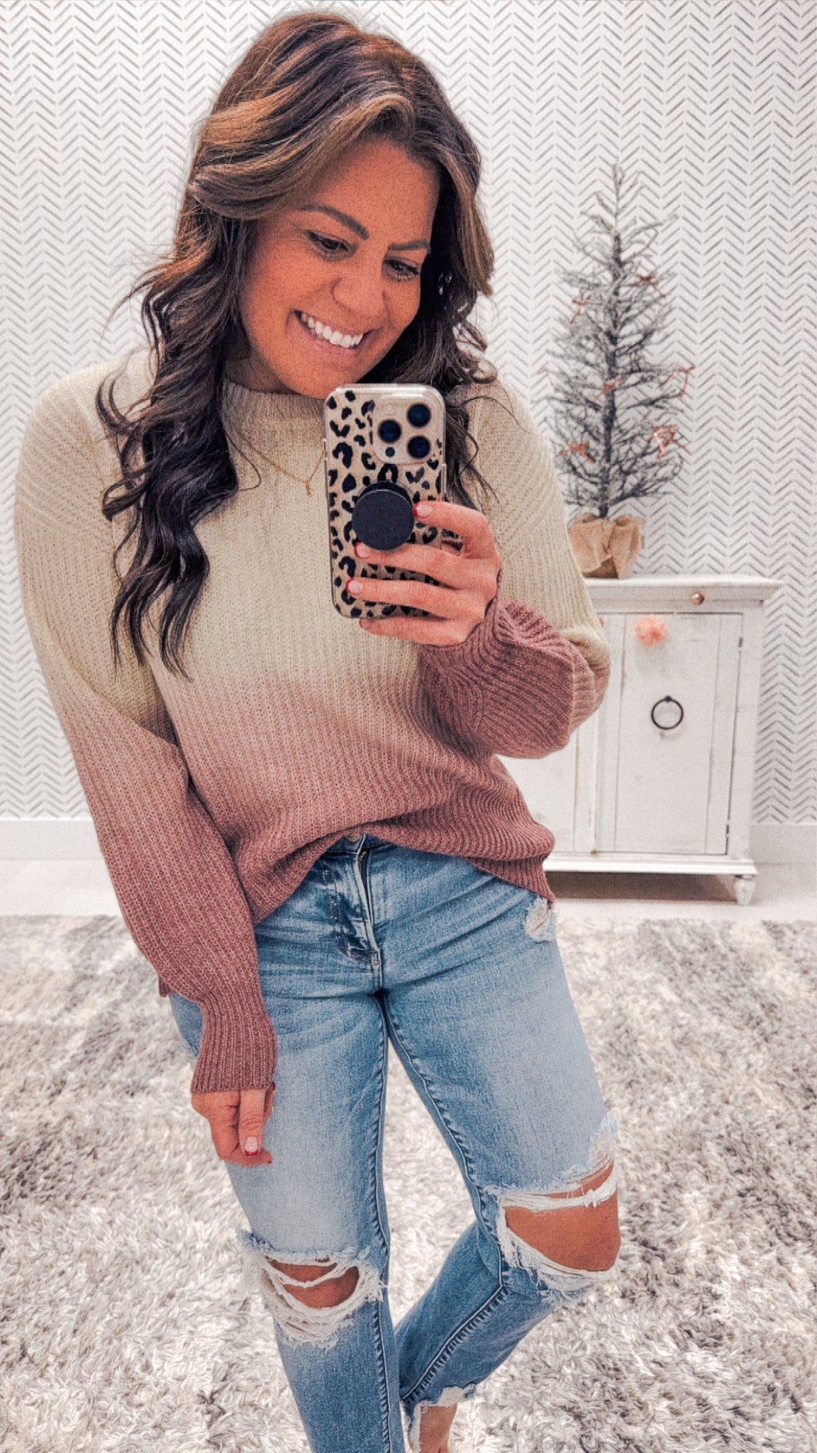 Ivory/Mauve Ombre Super Comfy Sweater