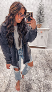 Black Acid Wash Extremely Comfy Button Jacket