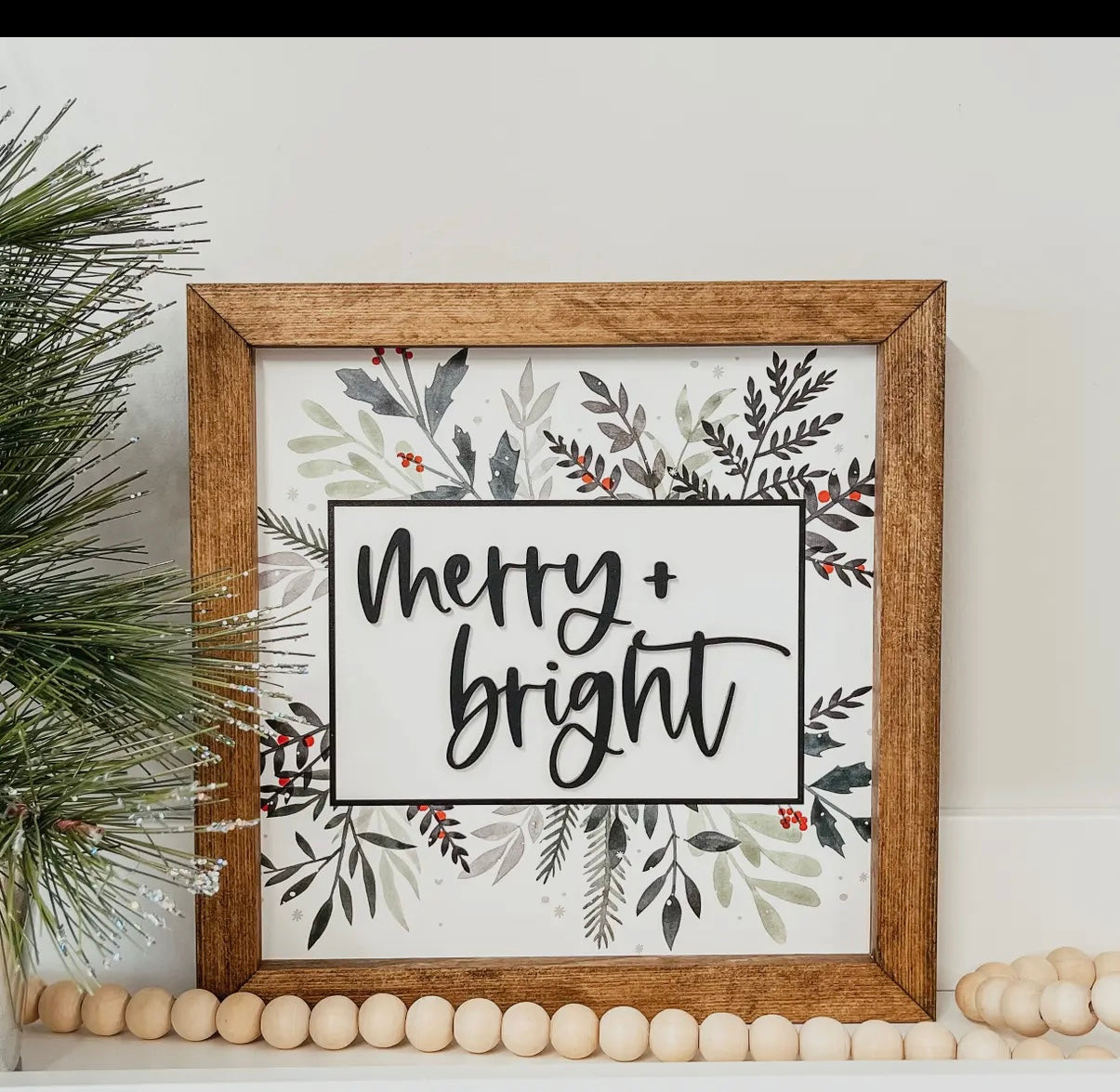 Merry & Bright 3D Wooden Framed Sign