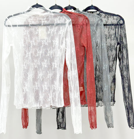 Multiple Colors - Hem & Thread Lace Long Sleeve Top