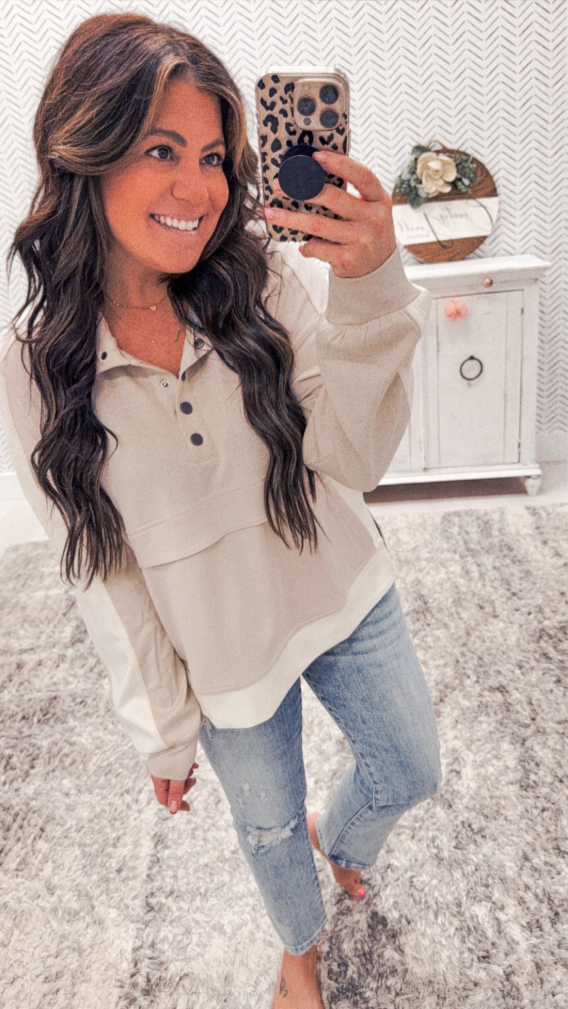 Buttery Soft Taupe/Cream Color Block Pullover