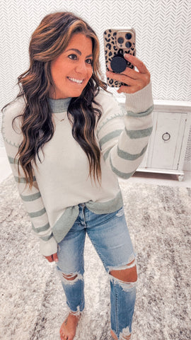 Staccato Mint Striped Crewneck Soft Sweater