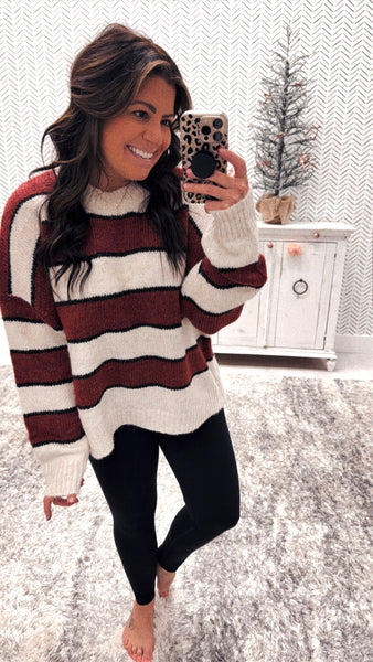 Holiday red/Ivory Striped Super Comfy Sweater