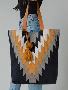 Black, Gray & Mustard & Cream Aztec Weekender Tote