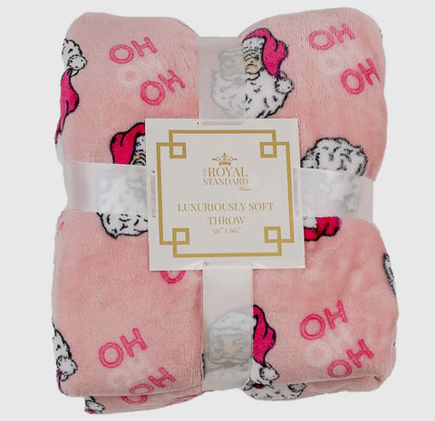 Pink HOHOHO Santa Throw Blanket