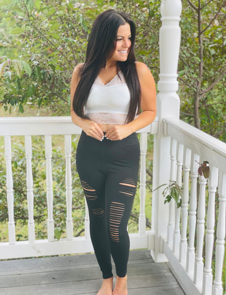 Black Laser Cut Distressed Leggings