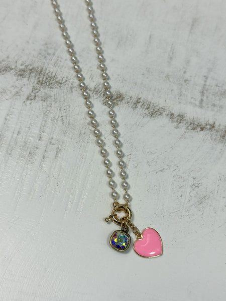 Pink Panache Heart Stud Beaded Necklace - Multiple Colors