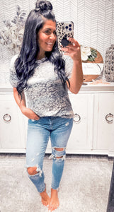 Gray Ombre Animal Print Short Sleeve