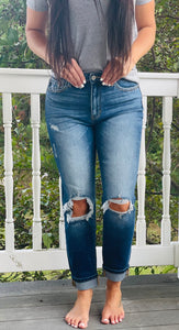 Kancan High Rise Distressed Mom Jeans