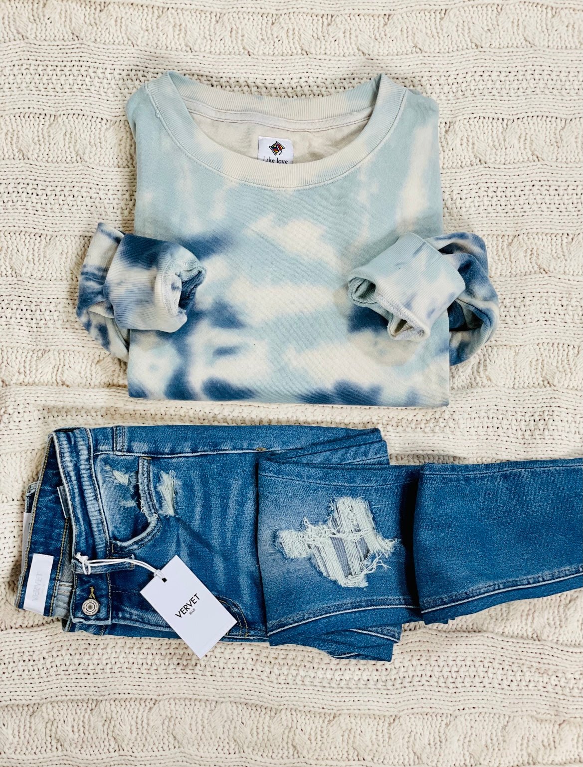 Denim Tie Dye Crewneck Sweatshirt