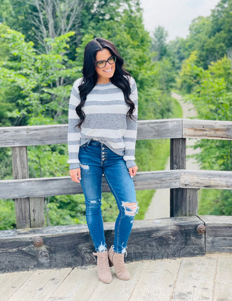 Navy/Ivory Multi Striped Sweater