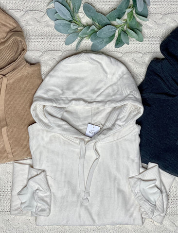 Boyfriend Ribbed Ivory Hoodie