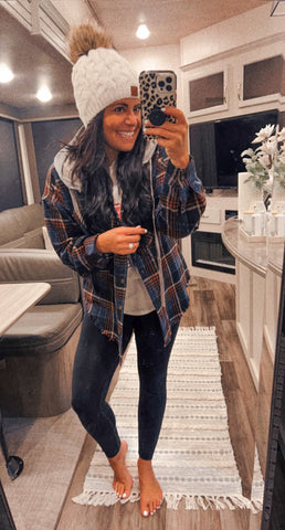 Navy/Autumn Plaid Hooded Flannel