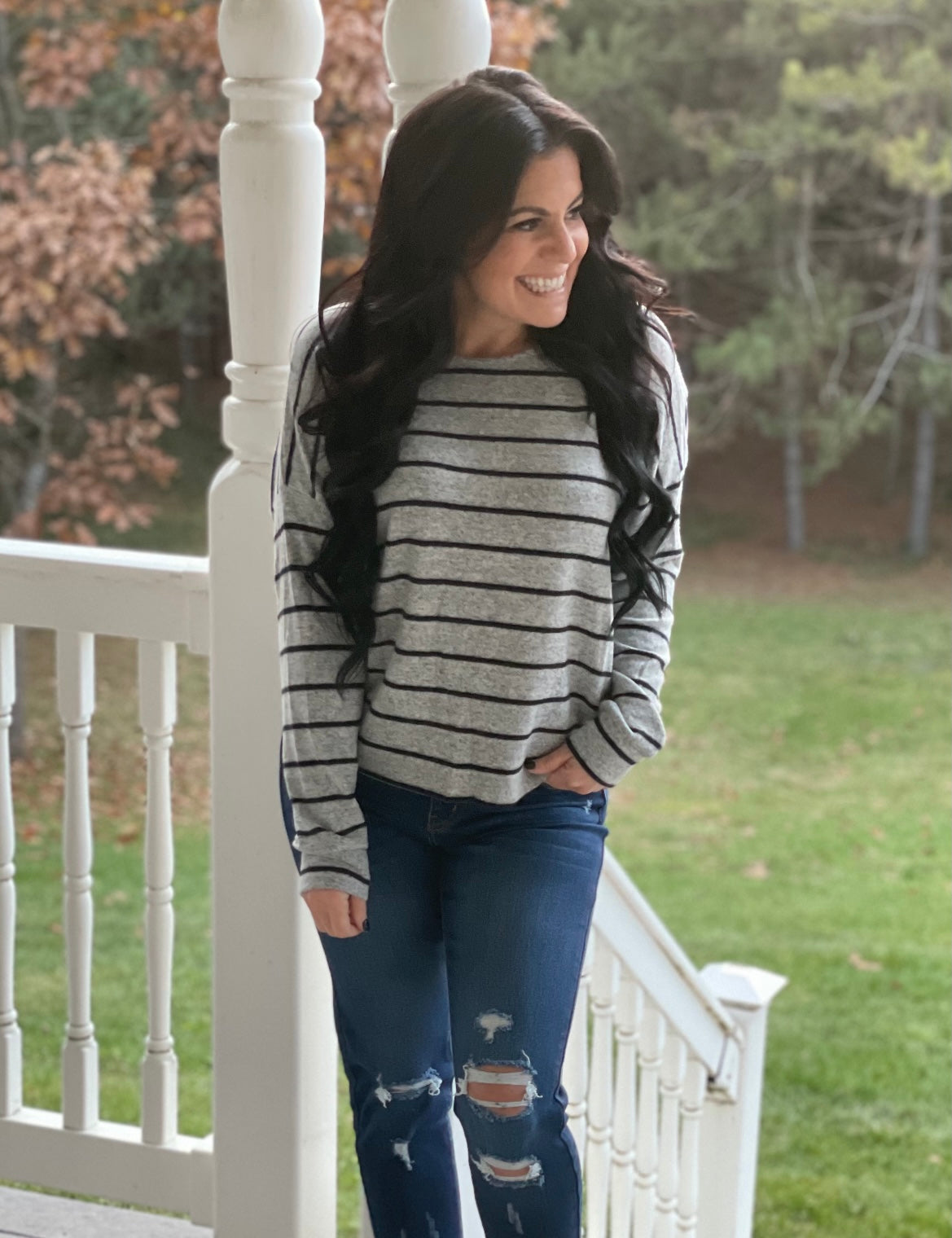 Heather Gray/ Black Twist Back Sweater