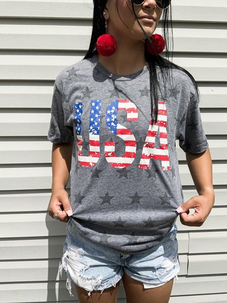 USA Striped Star Red White & Blue Tee **Pre Order**