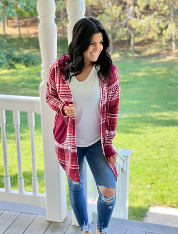 Buffalo Plaid Hoodie Cardigan