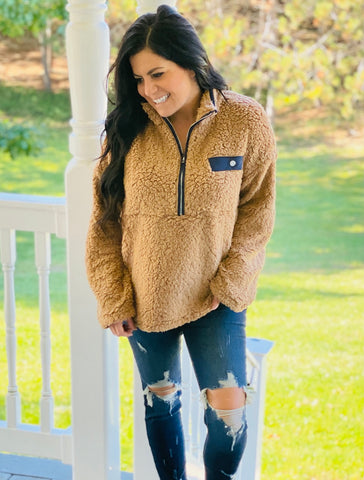 Mocha Fleece Half Zip Pullover