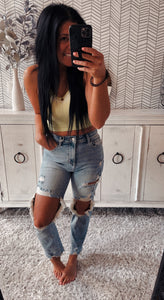 Cello Distressed Crop Straight Jeans