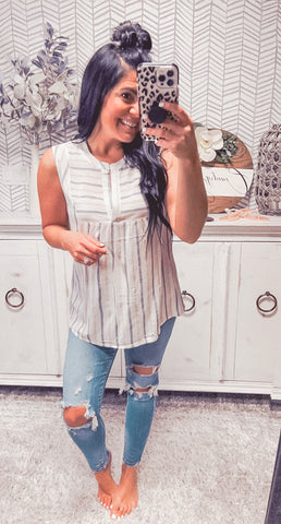 Blush/Denim Striped Sleeveless Blouse