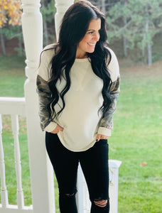 Cream/Camo Long Sleeve Top