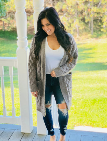 Gray Long Sleeve Solid Cardigan