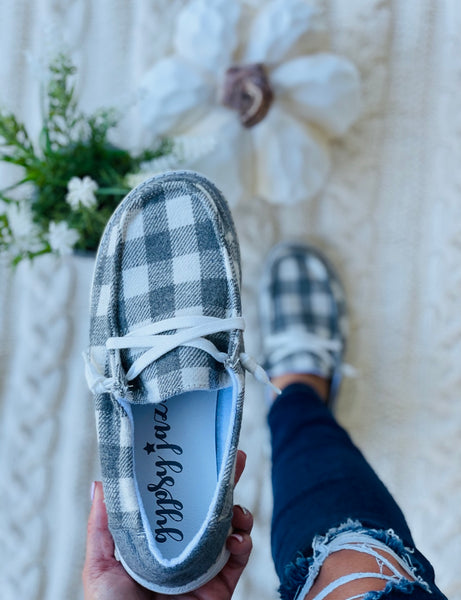 Gypsy Jazz Gray/White Plaid Boat Shoes