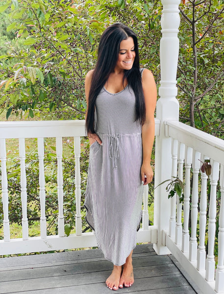 Black/White Striped Maxi Dress