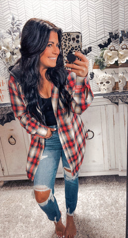 Red/Navy Plaid Hooded Flannel