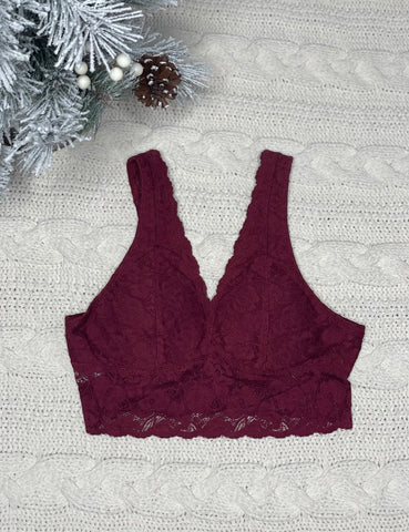 Burgundy Scalloped Lace Bralette