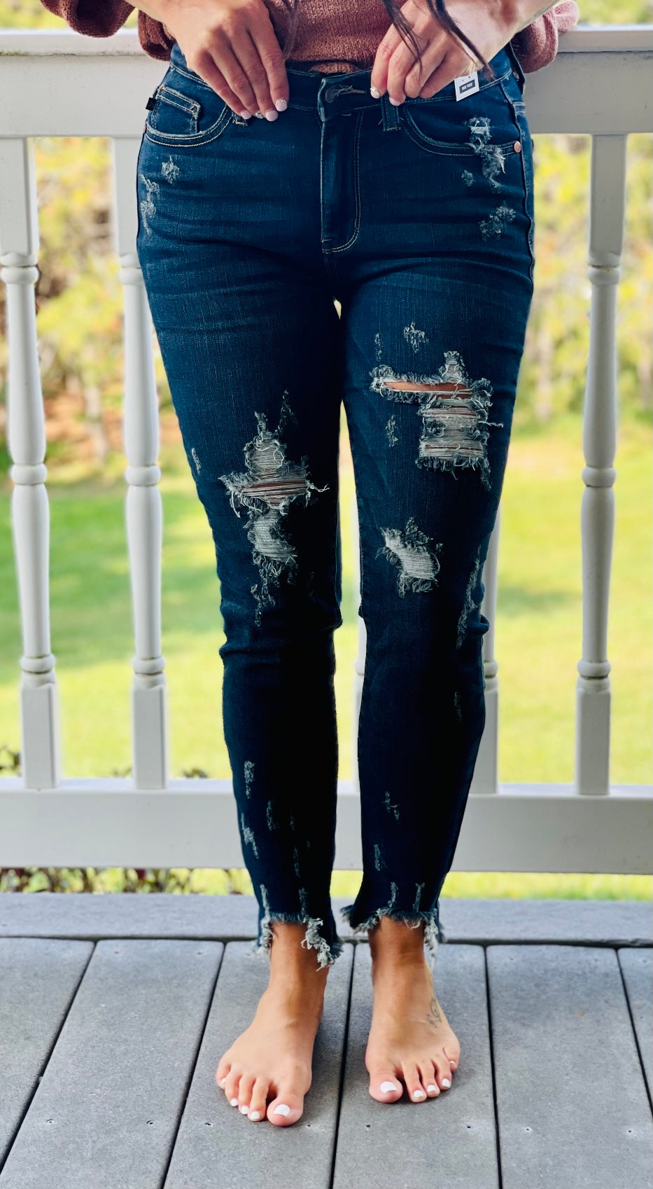 Judy Blue Shark Bite Dark Distressed Jeans